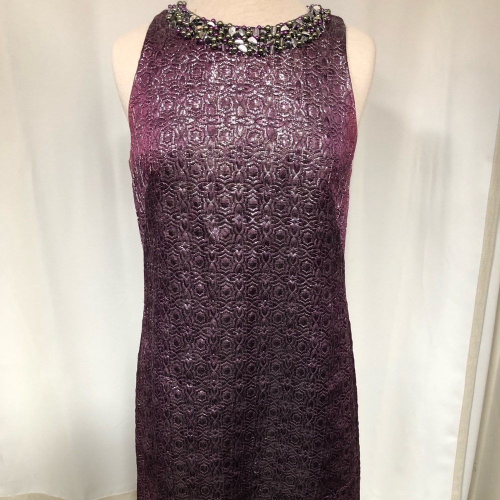 Maggy London Party dress, sparkling purple with jewelled accent collar